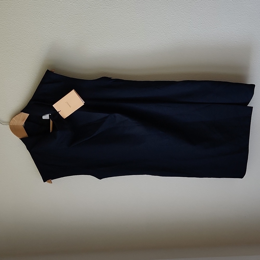 LA LIGNE Wool Cowl Neck Draped Tailored Shift Dress In Navy NWT Sz S made in USA - Picture 2 of 13